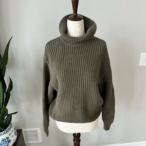 French Connection Thick Knit Olive Green Mock-Turtleneck Sweater